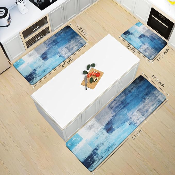 MAYHMYO Anti Fatigue Kitchen Mat - Set of 2 - Teal and Marble Design Comfort Mats - Cushioned, Non Slip Floor Mat,17.3 x 29 x 0.4 inch + 17.3 x 59 x 0.4 inch