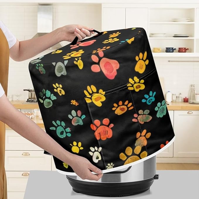 Dog Paw Prints Pressure Cooker Cover for Women Dust Protection Insulated Rice Cooker Cover Water Resistant Dust Cover with Pockets for Instant Pot 6 Quart Vintage Appliance Cover for Kitchen