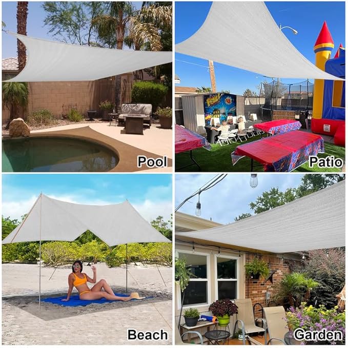 Amagenix Sun Shade Sail 13'X20' Curved Edge Outdoor Shade Canopy Light Grey Breathable 95% UV Block Shade Cloth for Patio Garden Backyard (We Make Custom Size)