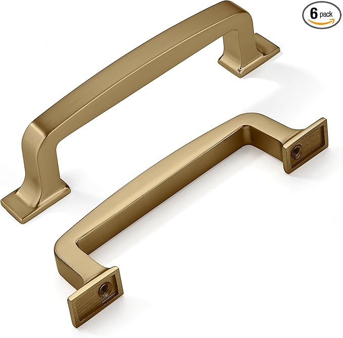 khtumeware 6 Pack 3-3/4Inch Kitchen Cabinet Handles Brushed Brass Cabinet Pulls Brushed Gold Drawer Pulls Kitchen Cabinet Hardware Kitchen Handles for Cabinets Cupboard Handles Drawer Handles