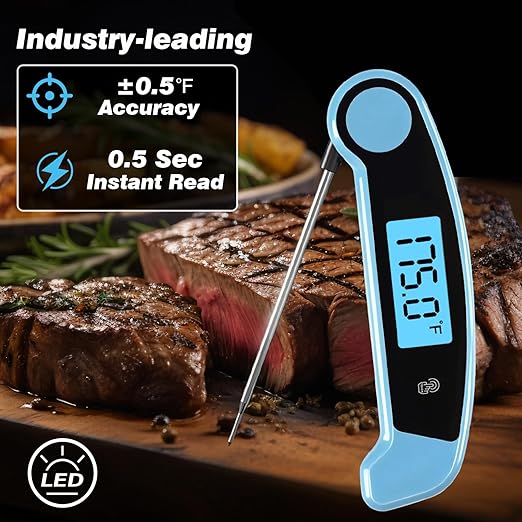 Meat Thermometer Digital Waterproof Instant Read Thermometer for Cooking ℃/℉ Convertible, Food Thermometer with Backlight, Cooking Thermometer for Kitchen Auto-Rotating Display Blue