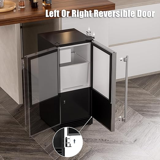 COTLIN 15" W Drainless Under Counter Ice Maker with 22LBS Storage Bin, Crescent Ice, Free Standing Built-in Ice Maker for Residential Commercial Use, No Drain Required, ETL Approved