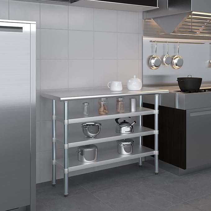 18 in. x 48 in. Stainless Steel Work Table with Three Bottom Shelves | NSF Kitchen Prep Table | Utitly Metal Table