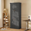 70.8" Tall Bookshelf with Doors, Farmhouse Modular Bookcase with 4-Tier Adjustable Shelves, Large Storage Cabinet for Home Office, Living Room, Black