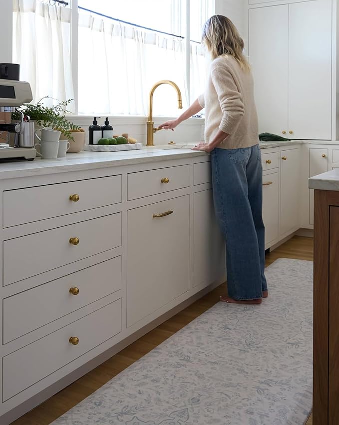 House of Noa Nama Standing Mat – Anti-Fatigue Cushioned Kitchen Mats for Floor | Ergonomic Bounce-Back Foam Kitchen Mats | Anti-Fatigue Mats for Kitchen & Standing | Emile Delft Blue | 22" x 72"