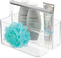 mDesign Plastic Shower Caddy Storage Organizer Utility Tote, Divided Basket Bin - Metal Handle for Bathroom, Dorm, Kitchen, Holds Soap, Shampoo, Conditioner - Aura Collection - Clear/Chrome