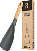 Cooking Spoon for Nonstick Cookwares, Great for Cooking and Serving Sturdy BPA-Free Matte Silicone, Wood Handle Spoon for Mixing, Scoop, and Scrape (GREY, 11.4 inch)