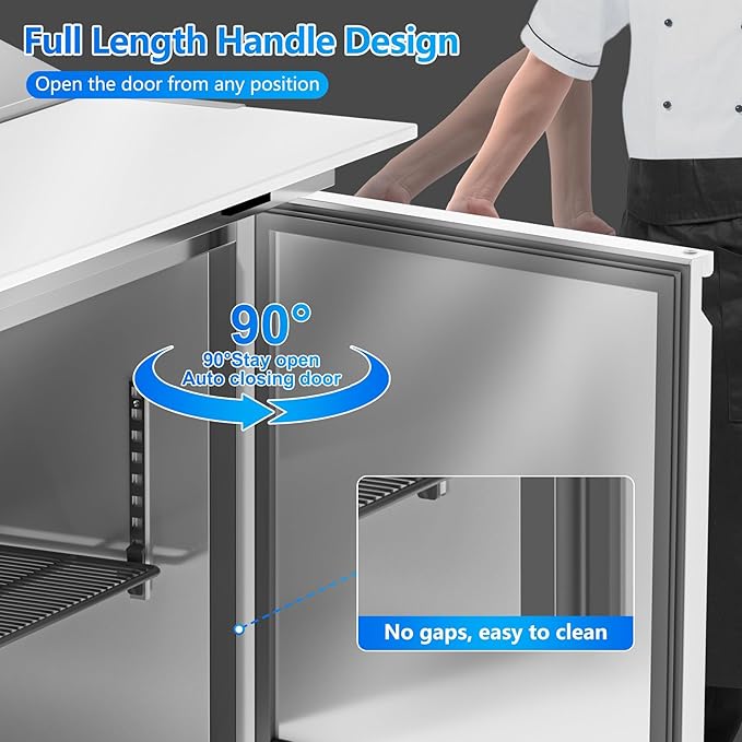 29" W Commercial Refrigerator Sandwich Salad Prep Table, 7.6 Cu.ft 1 Door Commercial Stainless Steel Mega Top Food Prep Fridge with 12 Pans, Salad Prep Station for Restaurant, Bar, Shop