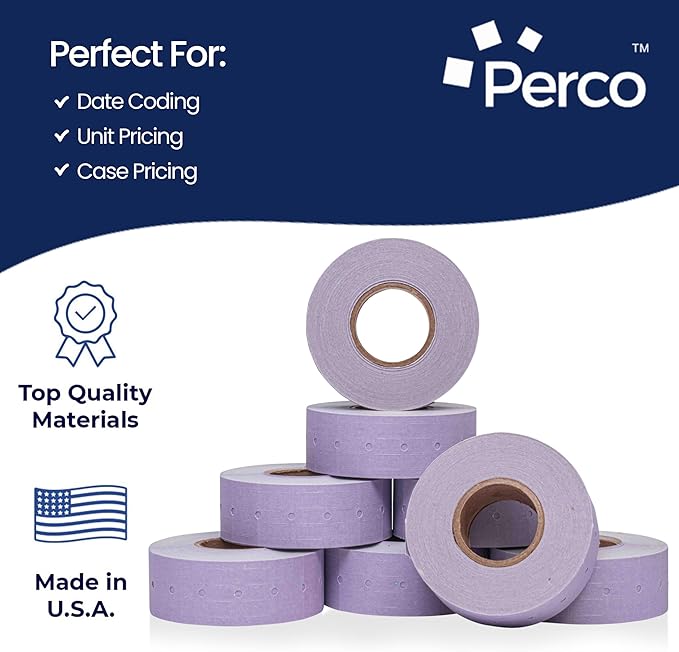Perco 1 Line Lavender Labels - 80 Rolls, 10 Sleeves, 80,000 Blank Price and Date Gun Labels for Perco Lite, X, Plus and Pro 1 Line Price and Date Guns - Made in USA