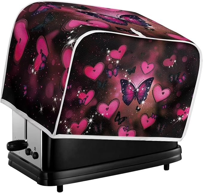 UNICEU Valentine's Day Toaster Dust Cover Protector Compatible with 4 Slice Butterfly Heart Print Heat-Resistant Dust Protection Anti-scratch Home Kitchen Decor