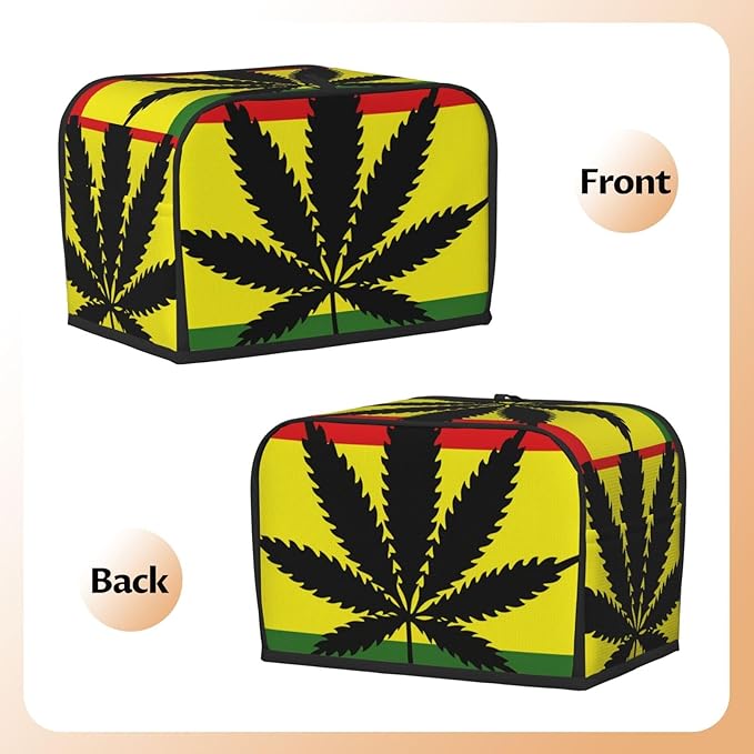 Toaster Cover 2 Slice with Pockets, Tropical Leaf Botanical Red Yellow Green Background Kitchen Accessories Decor Bread Maker Oven Protector Covers Dust Proof Fingerprint Covers