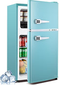 3.2 Cu.Ft Fridge with Freezer with 2 Doors, Refrigerator with 7 Level Temperatures, LED Light, Adjustable Shelves, Food Storage Cooling Drink for Bedroom, Office, Dorm, Apartment, Blue