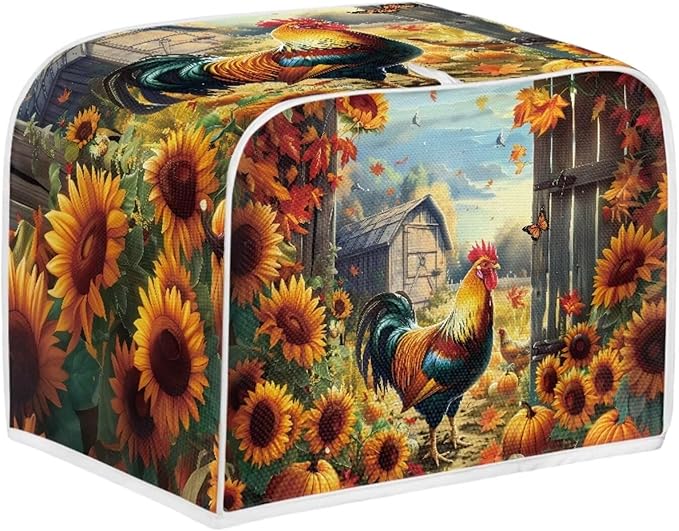 UNICEU Sunflower Rooster Print Toaster Dust Cover Protector Compatible with 4 Slice Heat-Resistant Dust Protection Anti-scratch Home Kitchen Decor