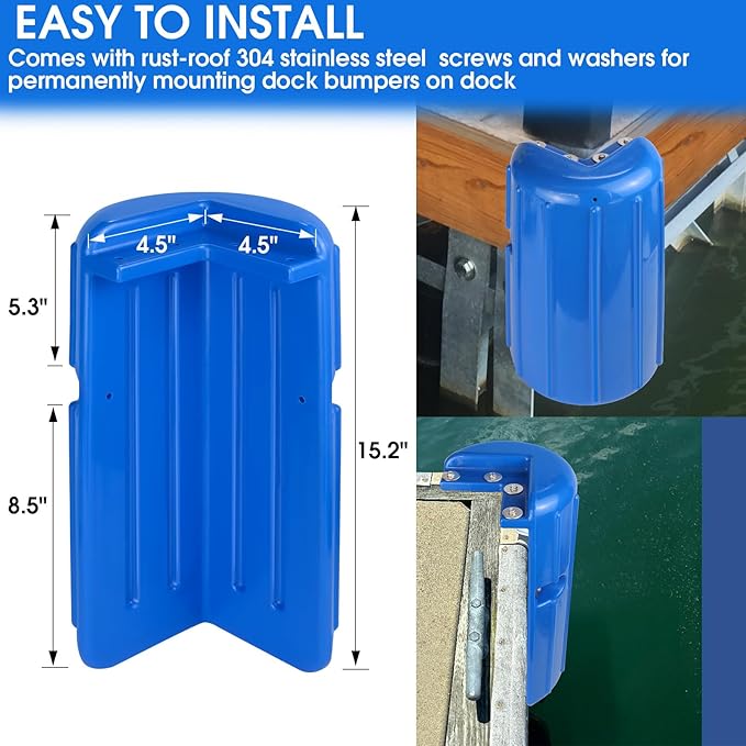 Dock Bumpers Dock Corner Bumper Fender Marine Boat Dock Bumpers for Edge Corner,Inflatable Dock Protection,Soft UV-Resistant Marine-Grade Vinyl,Stainless Steel Mounting Hardware Included,8"x16"