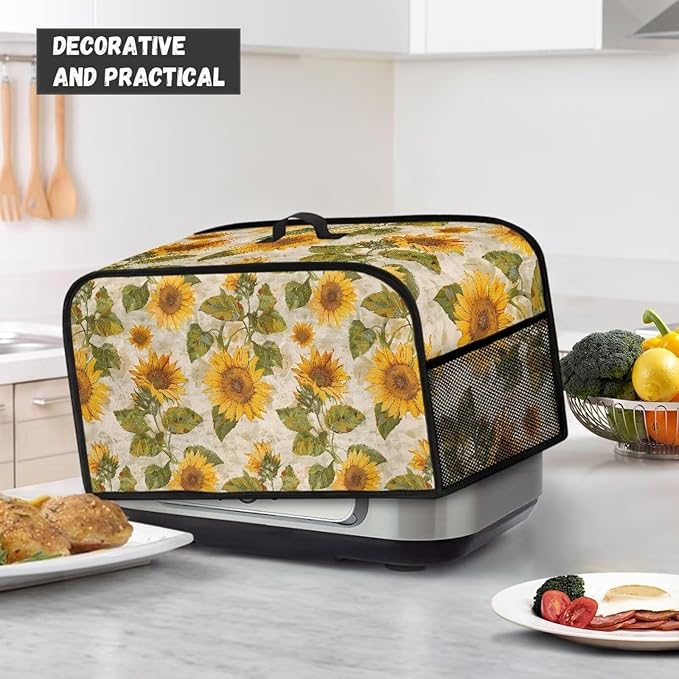 Sunflower Crock Pot 6-8 Quart Floral Slow Cooker Cover Dust Cover Slow Cooker Bag Soft Slow Cooker Dust Cover with Mesh Pocket for Accessories Portable Convenient Dust Resistant