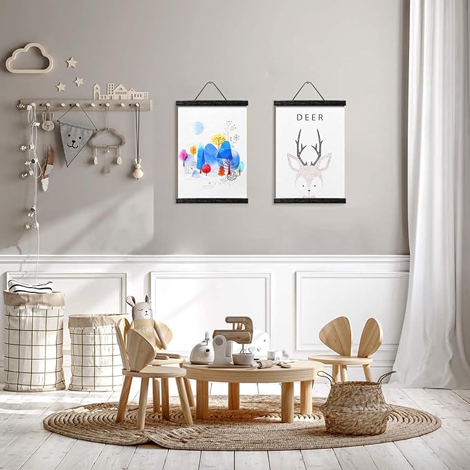 2 Pack Magnetic Poster Hanger Frame 16 Inch Black- 16x24 16x22 16x20 - Extra Strong Magnets, Quick Assembly and Easy Use, Wood Poster Hanger for Wall Art, Pictures, Prints, Maps, Canvas