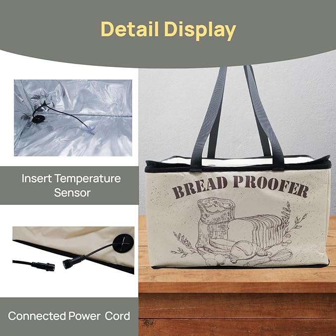 Dough Proofing Box, Portable Dough Proofing with NTC Sensor Temperature and Timer Controller,Auto Shutdown Timer, Foldable Zippered Bread Proofing basket, Yogurt and Rice Wine Fermentation Box.