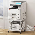 23.6 x 23.6 Inches Large Printer Stand, 2 Tier Square Printer Table with Storage Shelf for Home Office, Multi-use Rolling Cart with Wheels for Laser, 3D Printer and Mini Fridge - White