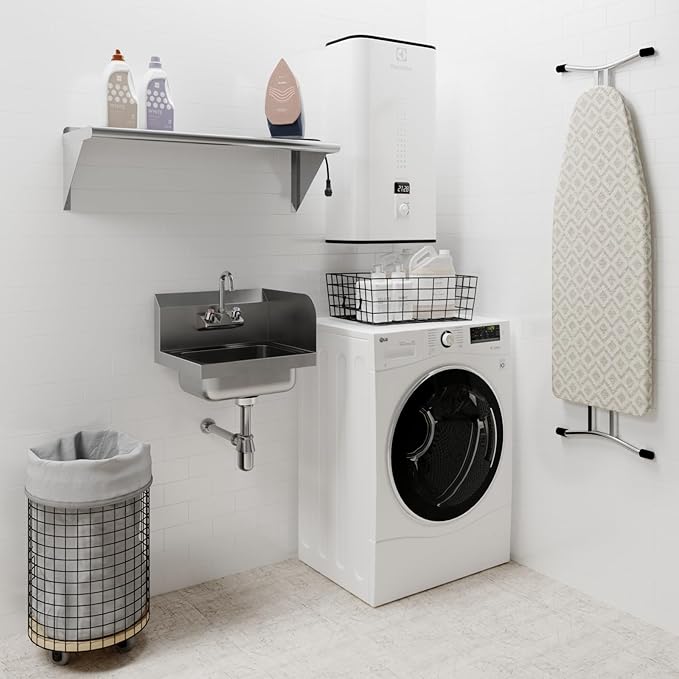 AmGood Stainless Steel Wall Mount Hand Sink with Faucet and Right Sidesplash 17" x 15" | NSF Commercial Hand Washing Basin For Restaurant, Kitchen and Home | Bowl Size: 10" x 14"