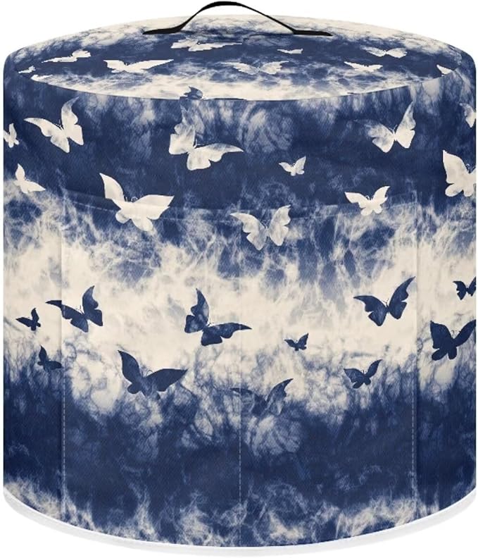Flashideas Blue Butterfly Pressure Cooker Cover for Women Dust Protection Insulated Rice Cooker Cover Water Resistant Dust Cover with Pockets for Instant Pot 6 Quart Vintage Appliance