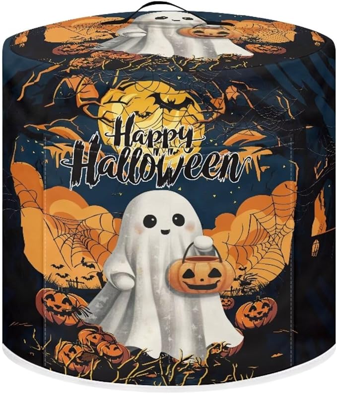 Dust Cover for Kitchen Appliance for 8 Quart Pressure Cooker Air Fryer Rice Cooker Dust Cover with Top Handle and Pocket Happy Halloween Ghost Print