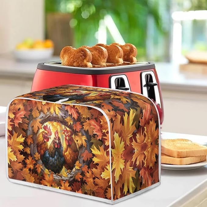 UNICEU Maple Leaf Rooster Print Toaster Cover 4 Slience Fingerprint Protection for Bread Maker Kitchen Small Appliance Protection Home Decor