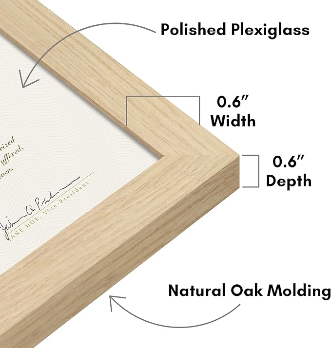 Americanflat 8.5x11 Diploma Frame with Polished Plexiglass - Set of 5 - Legacy Collection - Certificate Frame for Tabletop and Wall Display - Natural Oak