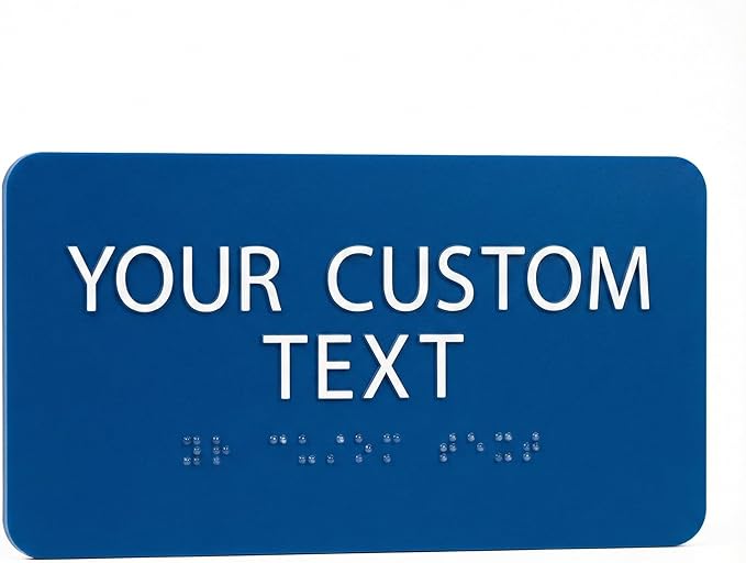 ALPHA DOG ADA SIGNS Custom ADA Braille Room Sign 4x8 Inch - Personalized Office Door Name Plate with Grade 2 Braille - ADA and Title 24 Compliant Signage - Made in USA - Blue