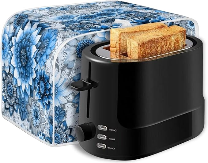 Blue Floral Print 2 Slice Toaster Cover Bread Machine Cover with Top Handle Design Kitchen Small Appliance Cover Dust Protection Stain Resistant Universal Fit