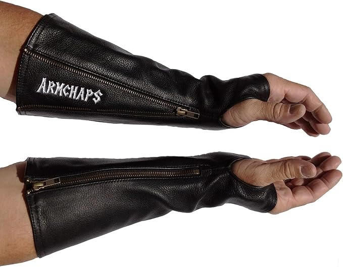 Arm Chaps Leather Protective Sleeves Arm Guard - Prevent Cuts, Scratches & Bruises - Genuine Cowhide - Ideal for Gardening & Construction - Left & Right Form-Fitting. Black (1 Pair/X-Large).