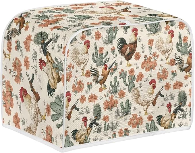 UNICEU Rooster Cactus Print Toaster Covers 2 Slice Anti-Scratch Cover Protection Dustproof Bakeware Protector with Top Hook