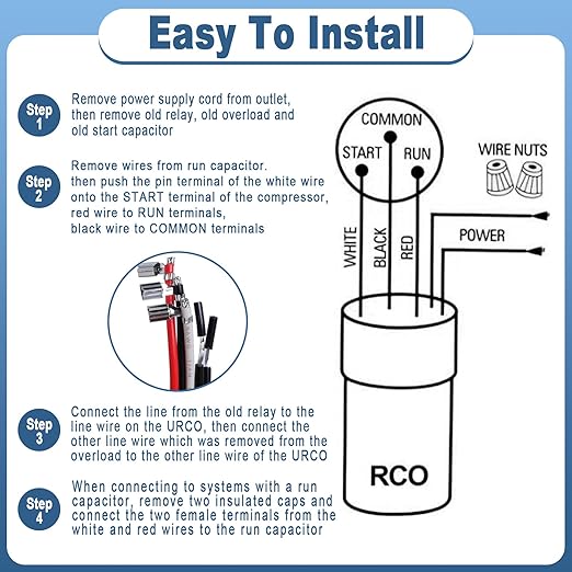 2 Pack RCO410 3-in-1 Hard Start Kit – Refrigerator Compressor Hard Start Capacitor Kit for Refrigerators & Freezers 1/4-1/3 H.P. 115VAC
