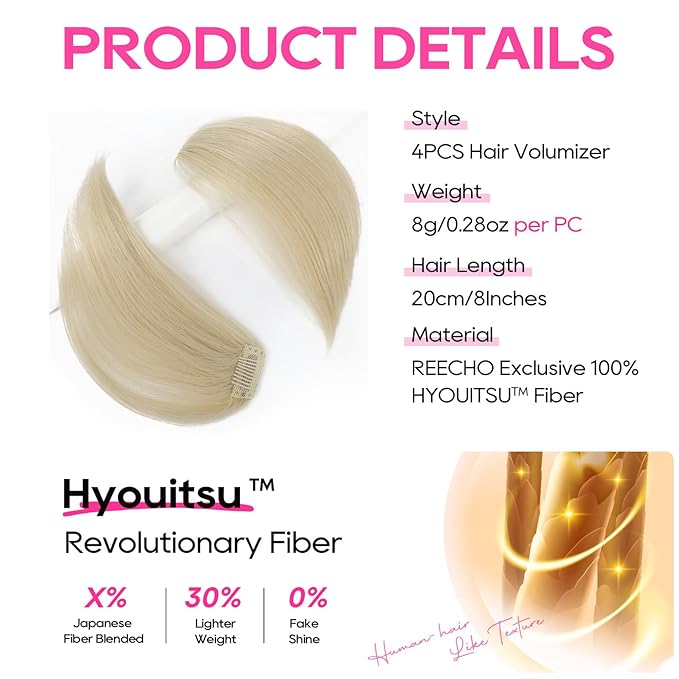 REECHO Clip in Hair Volumizer, Short Thick Clip in Hairpieces Adding Extra Hair Volume Extensions for Women with Thin Fine (Light Brown, 8 Inch(Pack of 4))