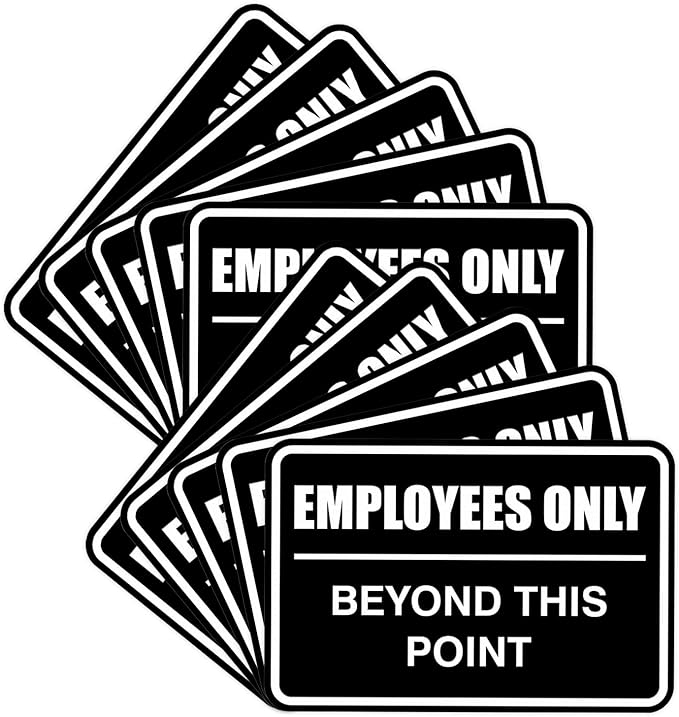 All Quality Classic Framed Employees Only Beyond This Point Wall or Door Sign | Easy to Install Business Signage - Medium (Black-White) 10 Pack