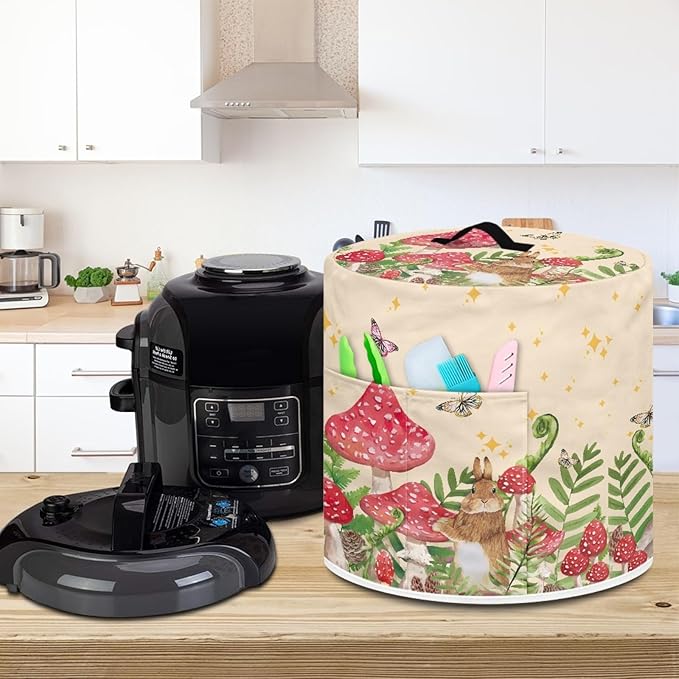 Xoenoiee Rabbit Mushroom Butterfly Pattern Pressure Cooker Cover for 6 qt Instant Pot, Kitchen Appliance Dust Cover with Pockets for Rice Cooker Air Fryer Slow Cooker