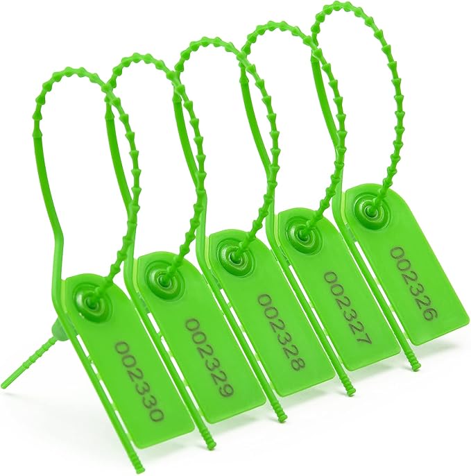 1000 PCS Plastic Tamper Seals Pull Tight Security Seals Tags Breakaway Seals Numbered Zip Ties Disposable Self-Locking Ties for Fire Extinguisher, Tear Off Type, 210mm Length