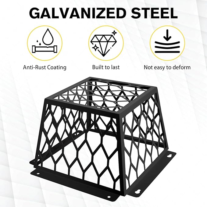 Dryer Vent Bird Guard – Steel Exhaust Vent Cover for 3" to 4" Dryer & Bathroom Vents, Keeps Birds and Small Animals Out, Galvanized Metal Cage, 7"x7"x5" (Black-1PCS)