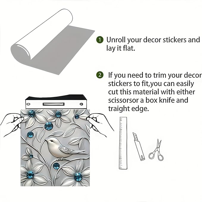 Bird Dishwasher Magnet Cover Silver Imitation Stainless Steel Bird and Flower Pattern Kitchen Dishwasher Magnetic Sticker Fridge Door Cover Magnets Art Skin Panel Decal 23x26 Inch