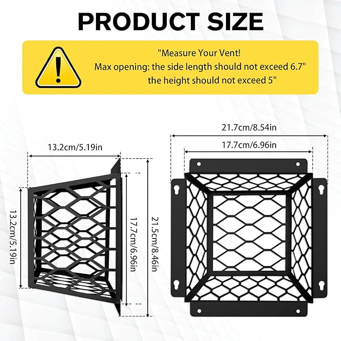 Dryer Vent Bird Guard – Steel Exhaust Vent Cover for 3" to 4" Dryer & Bathroom Vents, Keeps Birds and Small Animals Out, Galvanized Metal Cage, 7"x7"x5" (Black-1PCS)