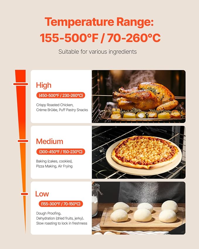 VEVOR Commercial Convection Oven, 66L/60Qt, Half-Size Conventional Oven Countertop, 1800W 4-Tier Toaster w/Front Glass Door, w/Trays Wire Racks Clip Gloves, 120V