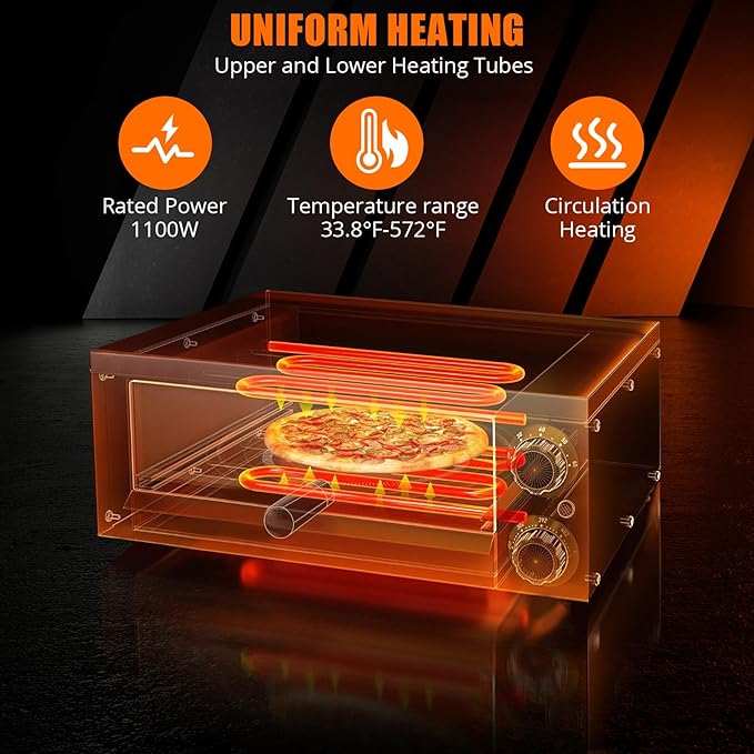 Electric Pizza Oven 13 inch Countertop Pizza Maker, Single Deck Stainless Steel, Removable Crumb Tray, Timer & Temp Control, Commercial Pizza Cooker Ideal for Home Kitchen Restaurant and Food Truck