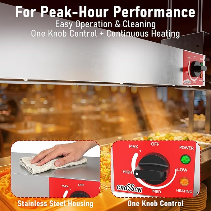 Electric Food Warmer with German EGO Thermostat - 24 Inch Large Heating Area, Dual Installation Options, 500W Energy-Saving, Easy Operation for Buffets & Parties