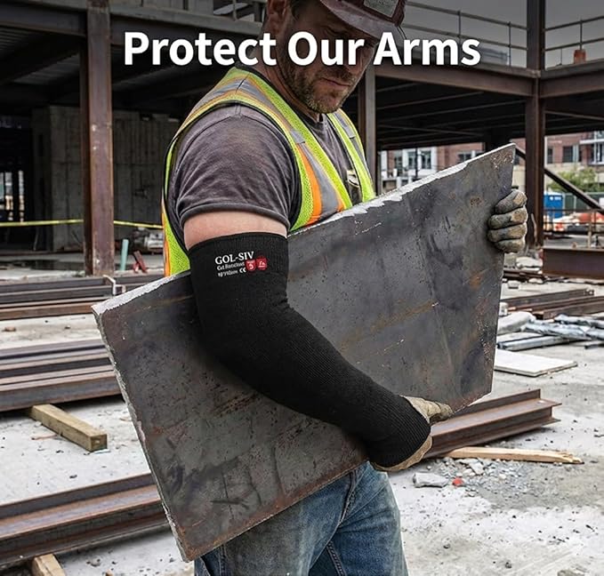 Cut Resistant Sleeves With Thumb Hole, Arm Protectors For Thin Skin And Bruising, Kevlar Sleeves Arm Protection For Women, Men, Elderly (17.7in, Black)