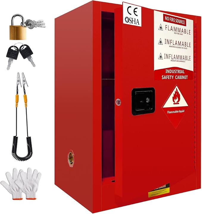 40 Gallon Flammable Cabinet, 23" x 18" x 36" Red All-Welded Steel Chemical Safety Cabinet with Adjustable Shelf, Manual Close & 3-Point Locking for Manufacturing Workshops, Lab & Auto Repair Shops