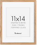 Fun Memories 11x14 Picture Frame, Solid Oak Wood 11 x 14 Photo Frames for Wall, 11 by 14 Frames with Tempered Real Glass, 11x14 Picture Frame with Mat for 8x10, Wooden Wall Gallery 11 x 14 Frame Set