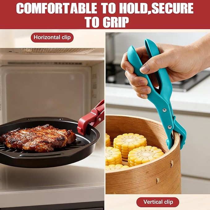 Hot Plate Gripper,Multi-purpose Anti-Scald Bowl Holder Clip, Hot Plates Gripper Lifters Tongs,Multi-function Hot Bowl Dish Plate Grippers Clips for Kitchen;Christmas Gifts for Women and Men(Green+Red)
