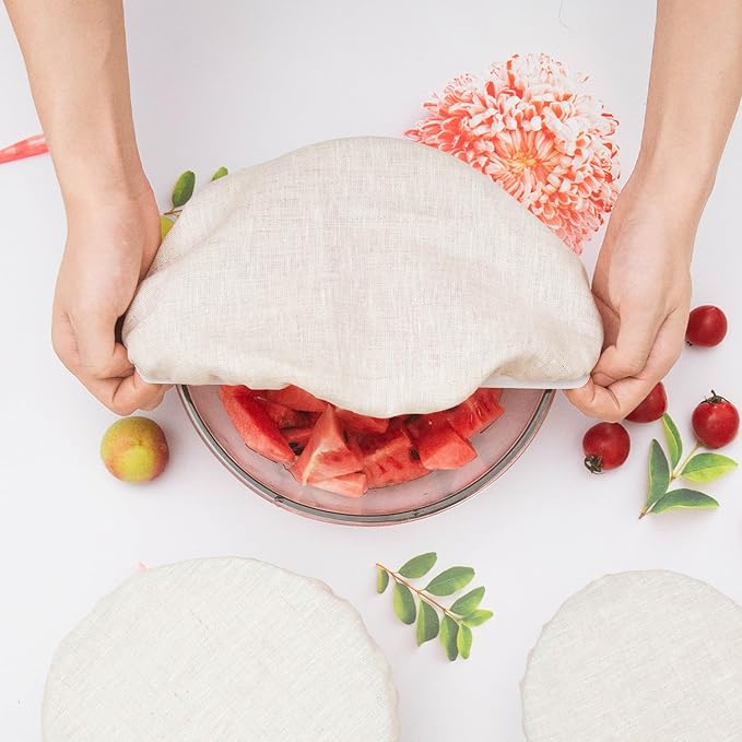 3 Pack 25CM 100% Reusable Bowl Covers for Bread Proofing,Sourdough Starter Jar Cover Cloth,100% Natural Organic Linen,Unbleached,Perfect for Bread Banneton Proofing Basket