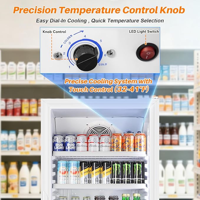 Commercial Beverage Refrigerator, 24.5" Glass Door Display Fridge, 15 Cu.Ft Beverage Cooler with 5 Adjustable Shelves, Auto Rebound Door, Low Noise, for Shops, Restaurants & Bars WHITE