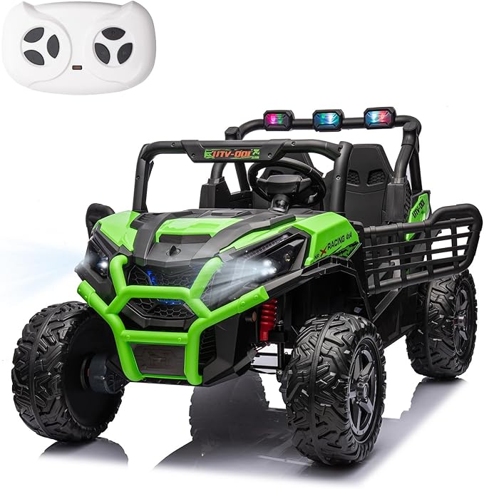 24V 2 Seater Kids Ride On Car, Battery Powered Ride On UTV with Remote Control, 4x4 Side by Side Truck, Kids Electric Vehicle with Bluetooth, Green