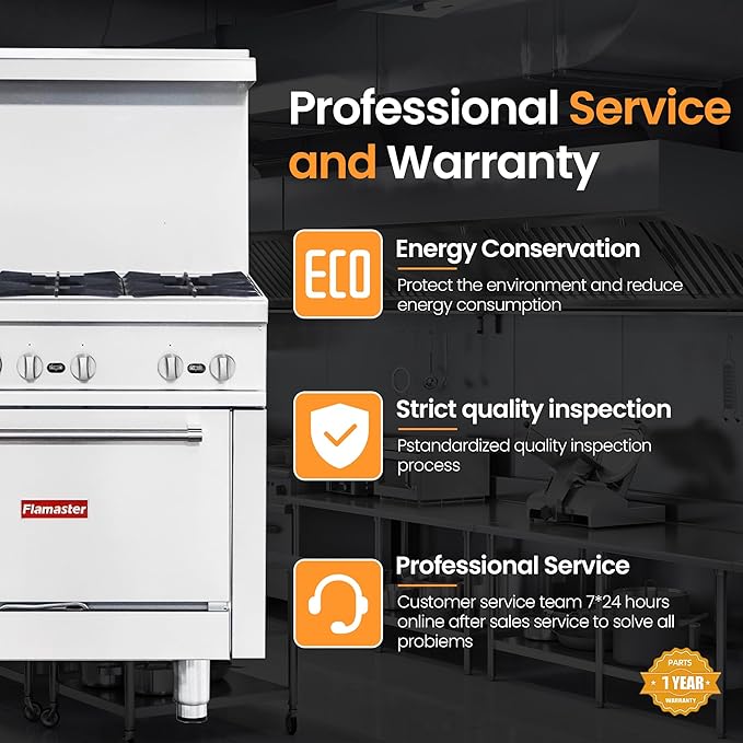 Commercial 36" Gas Range with Convection Oven, 6 Open Burners and Under Full Size Oven 180000 BTU & 33000 Static Oven,NG/LPG Conversion kit, Manual Gas Valve,Freestanding Gas Range for Restaurants